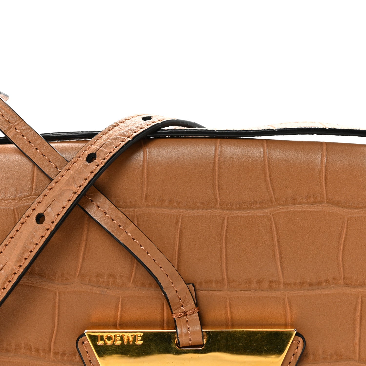 Loewe Crocodile Embossed Medium Barcelona Shoulder Bag Warm Desert