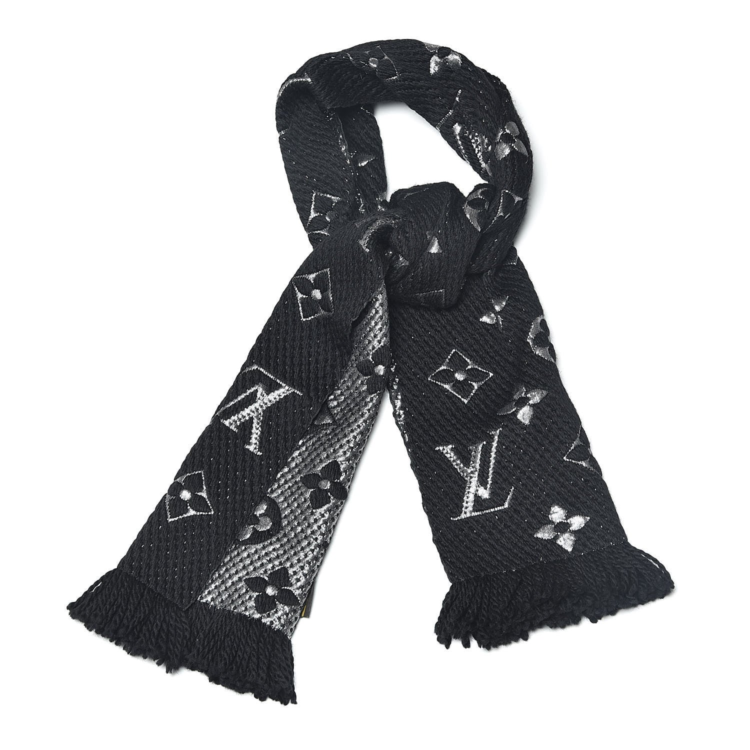 Louis Vuitton Wool Silk Logomania Shine Scarf Black 1 of 3