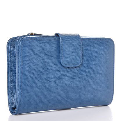 Prada Saffiano Metal Compact Wallet Cobalto 3 of 8
