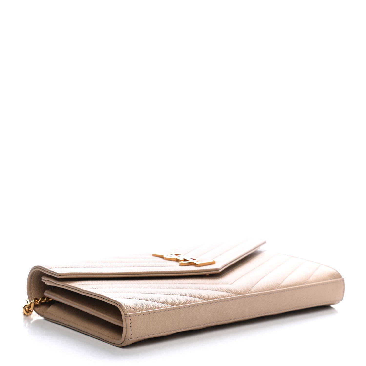 Saint Laurent Grain De Poudre Matelasse Chevron Monogram Chain Wallet Nude Powder 4 of 9