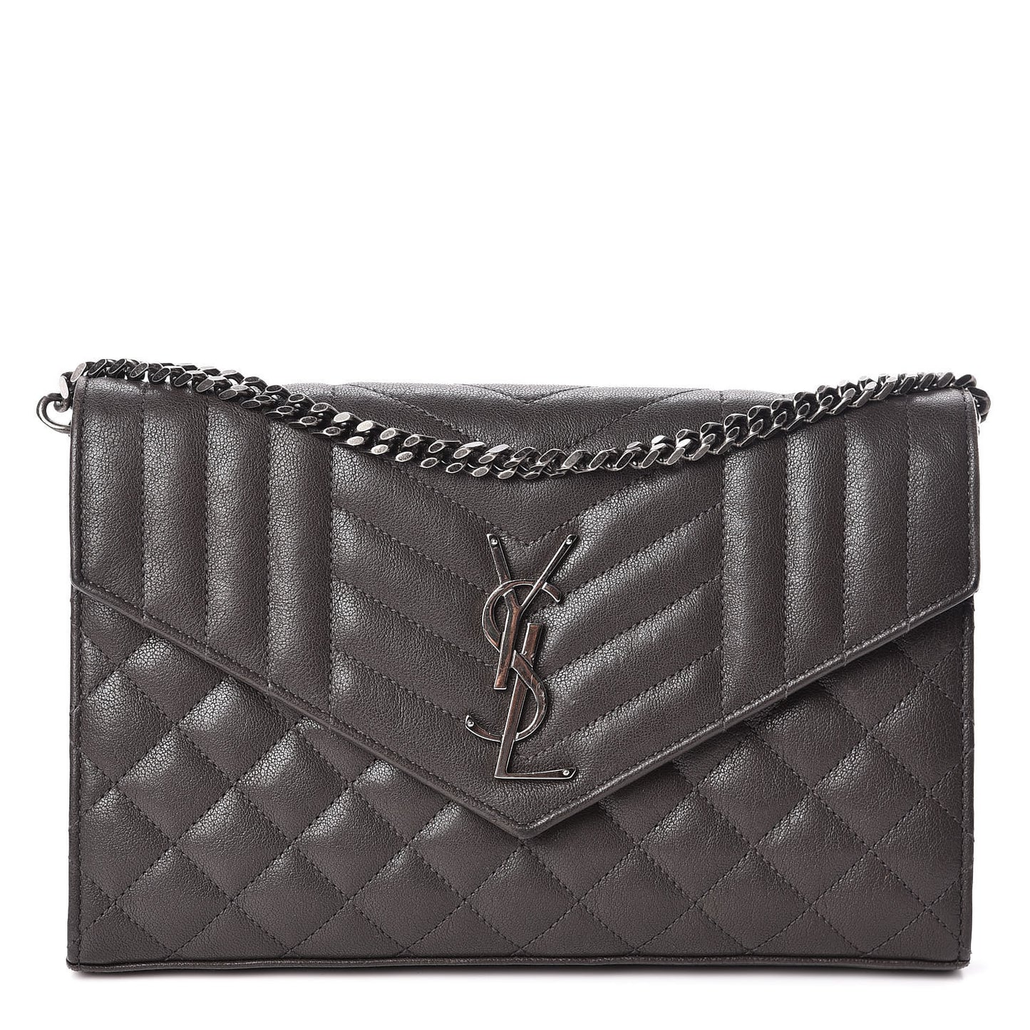 Sheepskin Tri-Quilt Monogram Envelope Chain Wallet Earth
