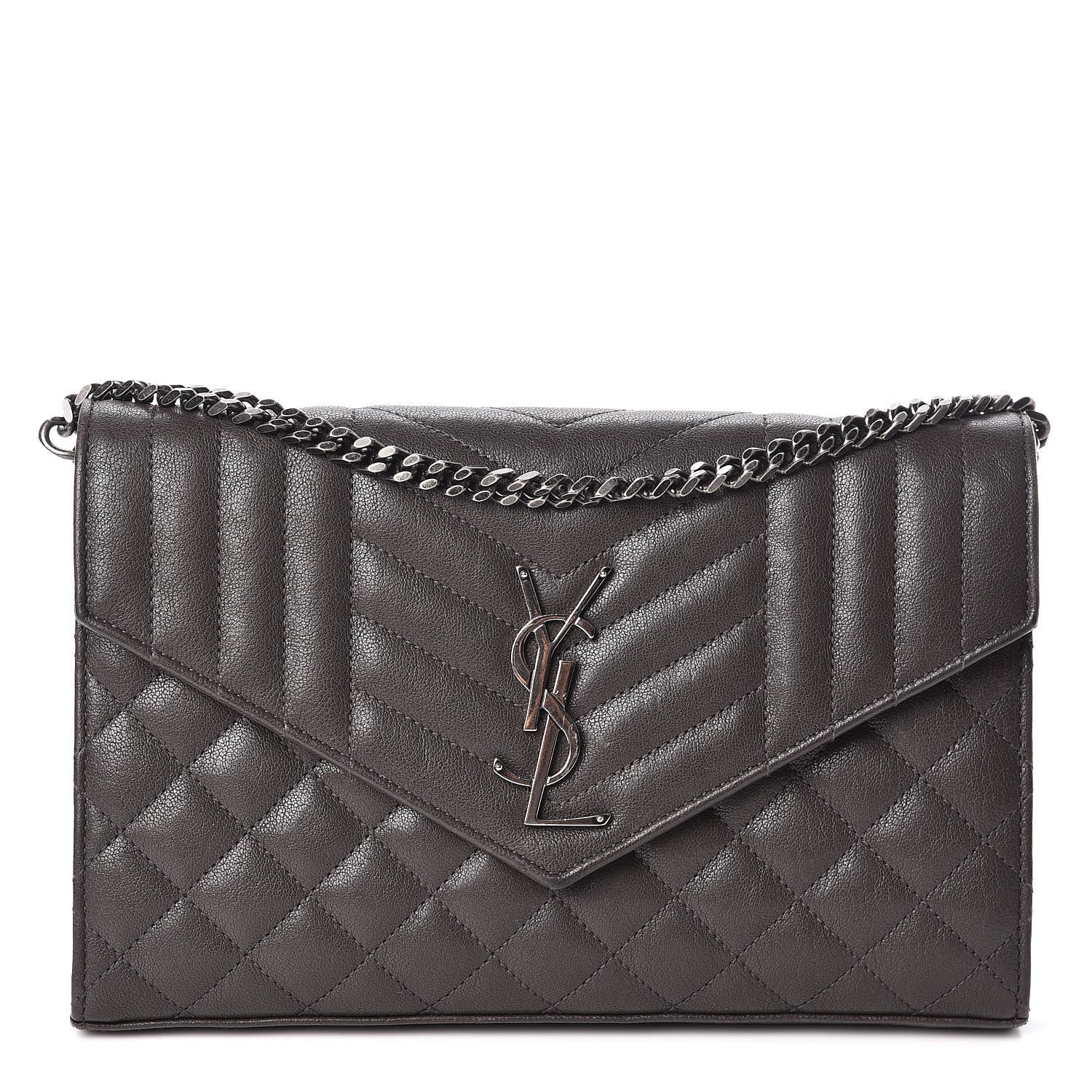 Saint Laurent Sheepskin Tri-Quilt Monogram Envelope Chain Wallet Earth 1 of 9