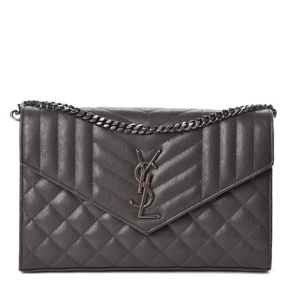 Saint Laurent Sheepskin Tri-Quilt Monogram Envelope Chain Wallet Earth 1 of 9