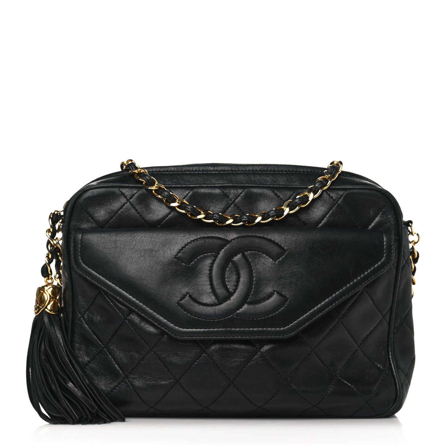 Lambskin Quilted Tassel Camera Case Navy