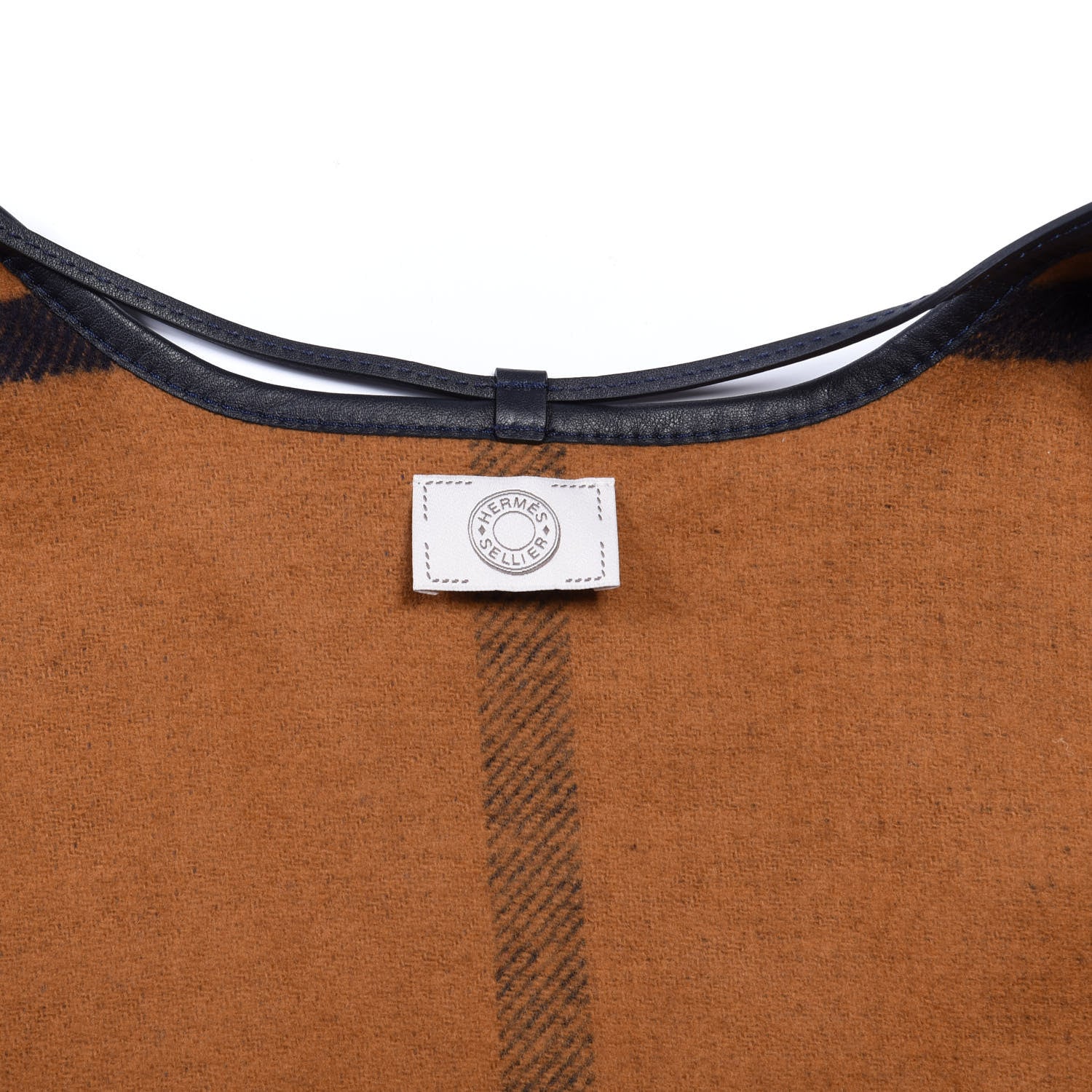 Hermes Wool Calfskin Reversible Highlands Poncho Navy Royal Fauve 3 of 3