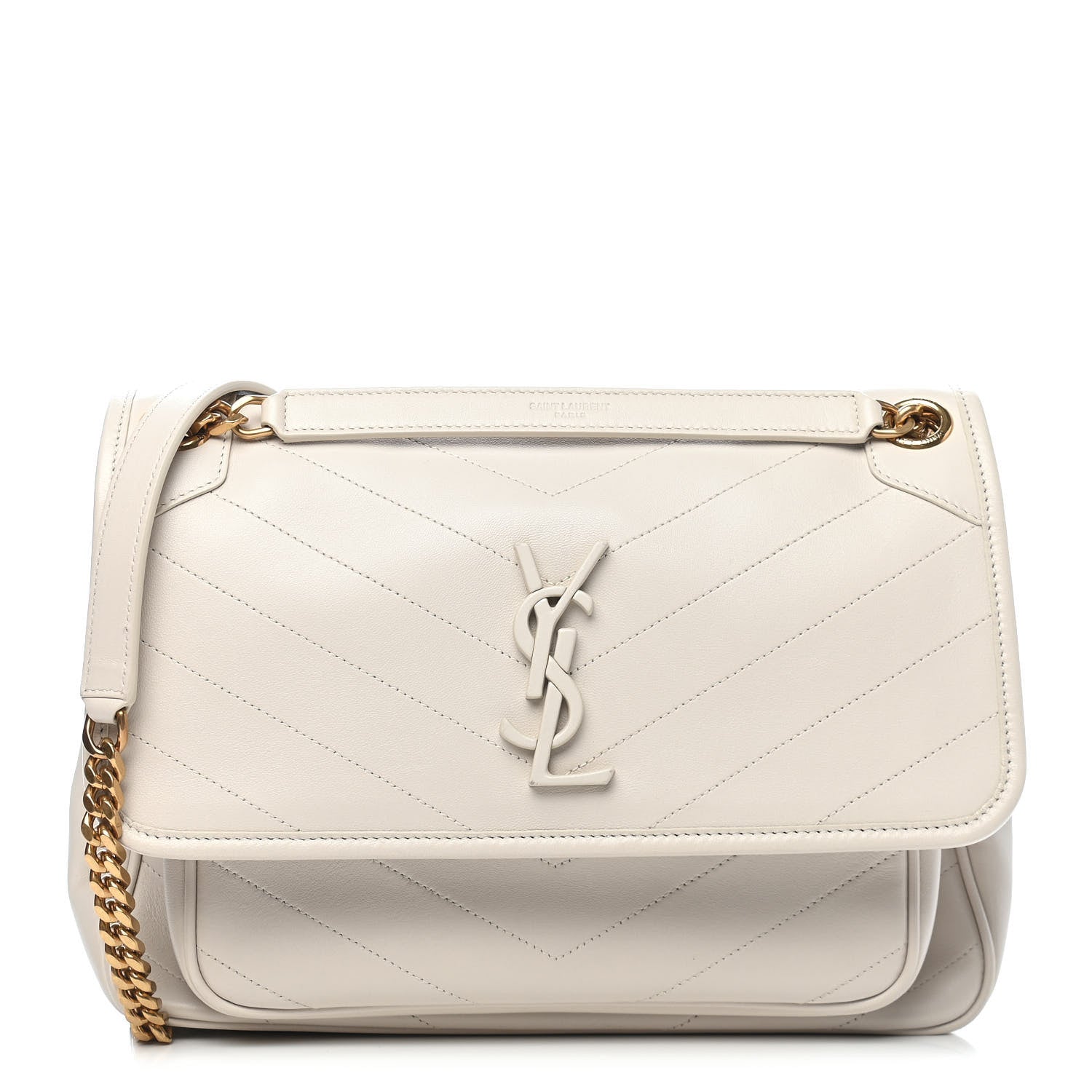 Saint Laurent Lambskin Matelasse Monogram Medium Niki Chain Satchel Ivory 1 of 9