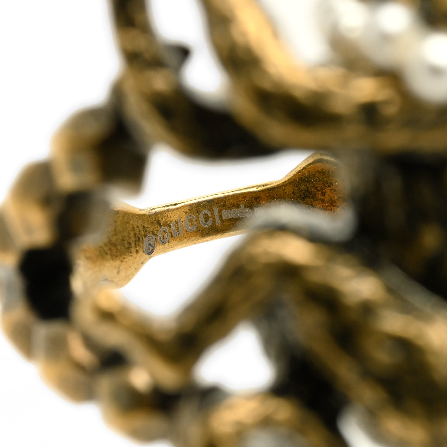 Gucci Metal Pearl Monkey Ring 50 5.25 Aged Gold 4 of 4