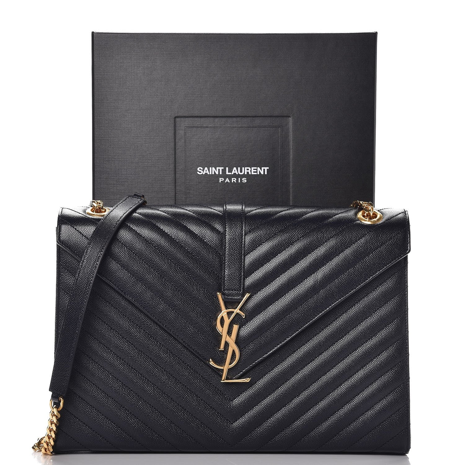 Saint Laurent Grain De Poudre Matelasse Chevron Large Monogram Satchel Midnight Blue 8 of 8
