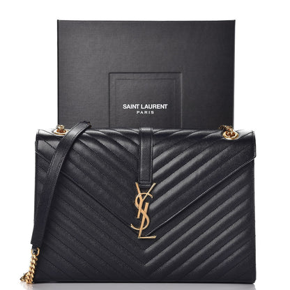Saint Laurent Grain De Poudre Matelasse Chevron Large Monogram Satchel Midnight Blue 8 of 8