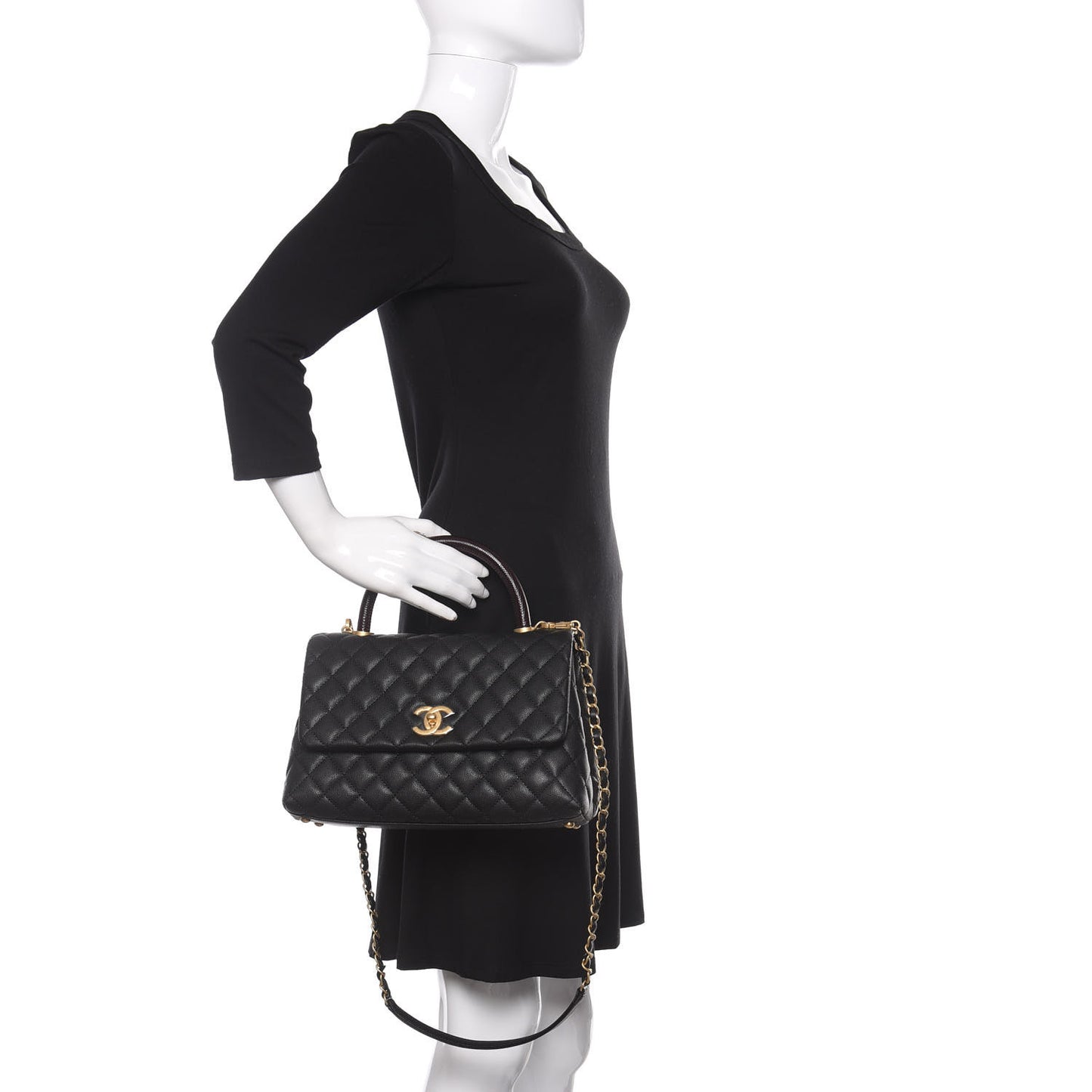 Caviar Lizard Embossed Quilted Small Coco Handle Flap Black