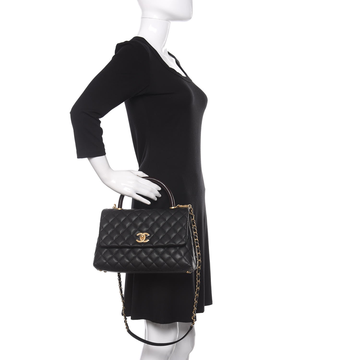Chanel Caviar Lizard Embossed Quilted Small Coco Handle Flap Black 3 of 11