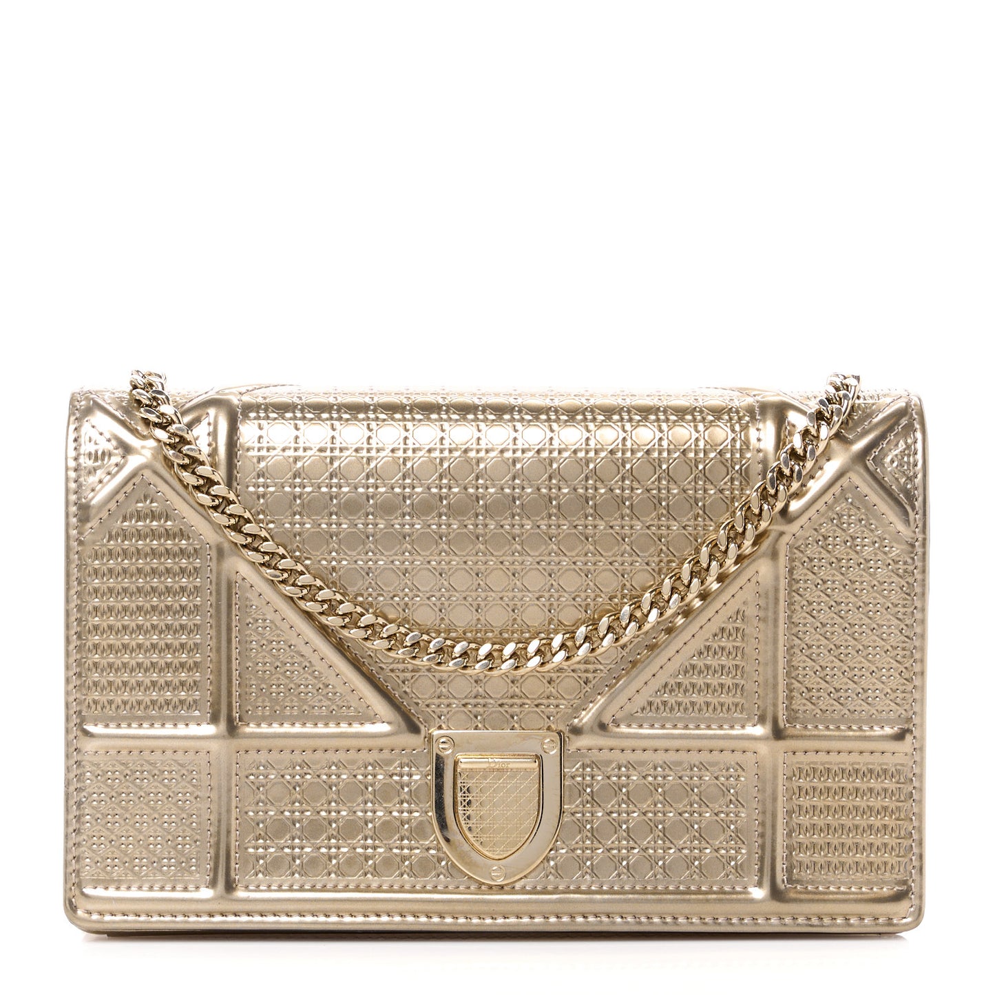 Metallic Patent Micro-Cannage Diorama Wallet on Chain Pouch Gold