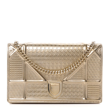 Christian Dior Metallic Patent Micro-Cannage Diorama Wallet on Chain Pouch Gold 1 of 10