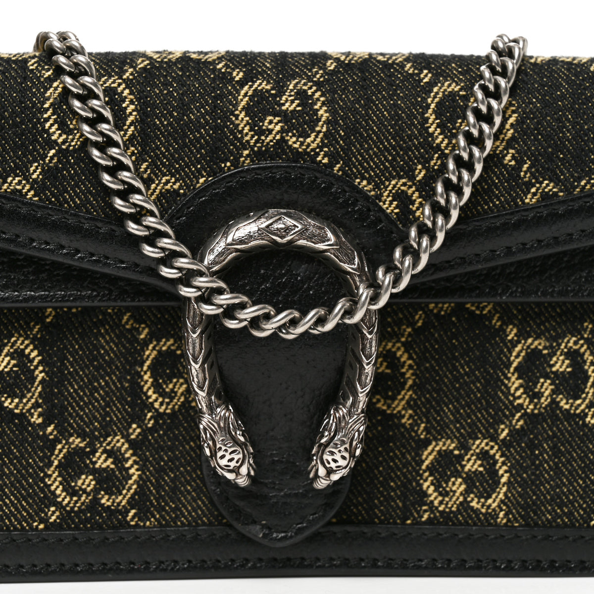 Jacquard Black Denim GG Monogram Super Mini Dionysus Shoulder Bag Black Ivory