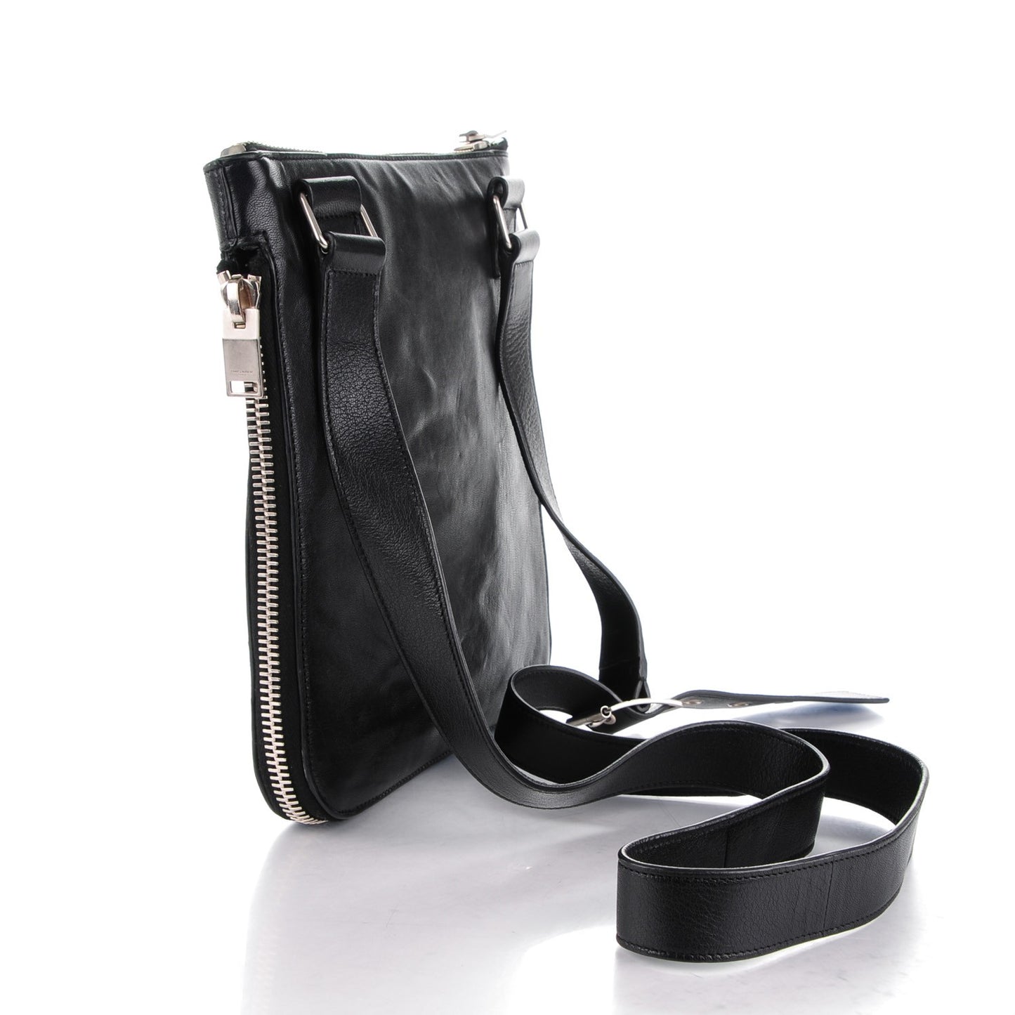 Calfskin Zip Messenger Bag Black