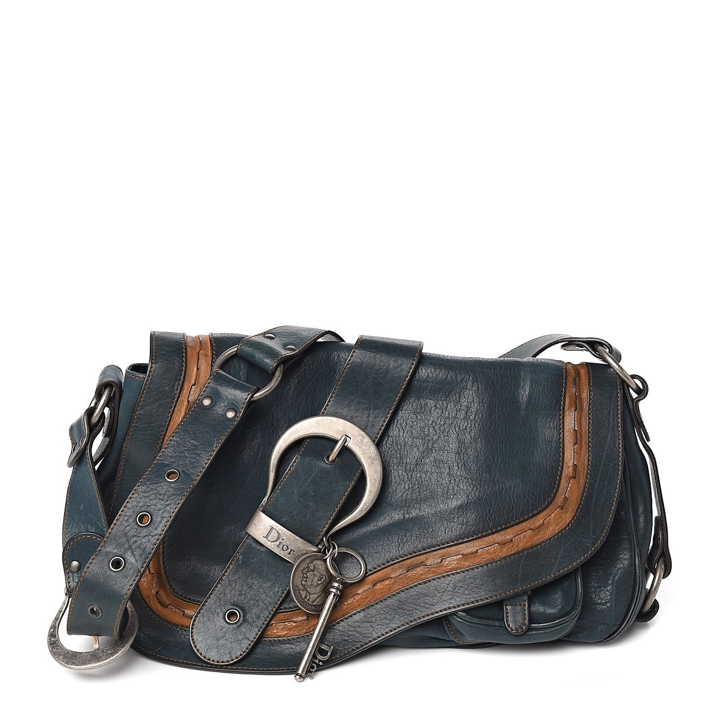 Calfskin Medium Gaucho Double Saddle Bag Dark Blue