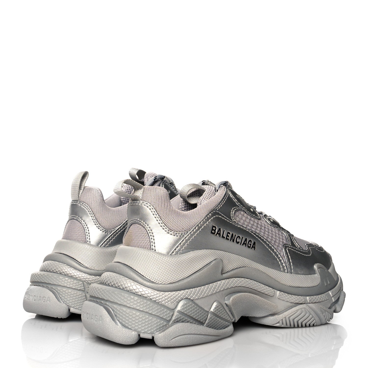 Balenciaga Metallic Fabric Mesh Womens Triple S Sneakers 37 Silver 4 of 9