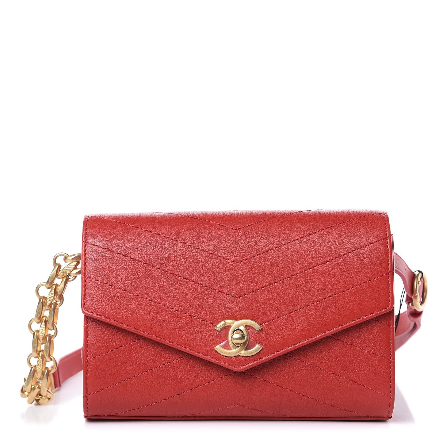 Calfskin Chevron Stitched Coco Waist Bag Red