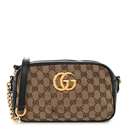 Gucci Monogram Matelasse Diagonal Small GG Marmont Chain Shoulder Bag Beige Black 1 of 14