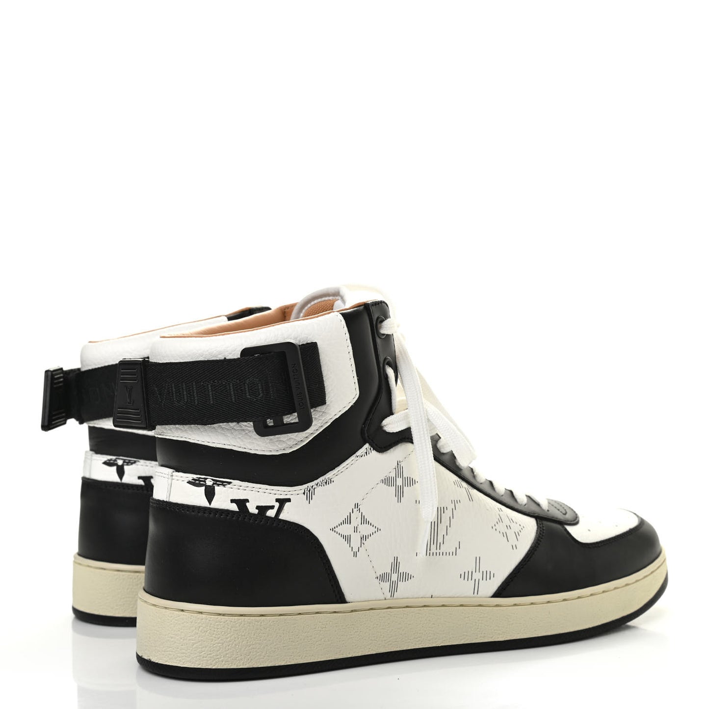 Calfskin Monogram Rivoli Mens High Top Sneakers 6 Black