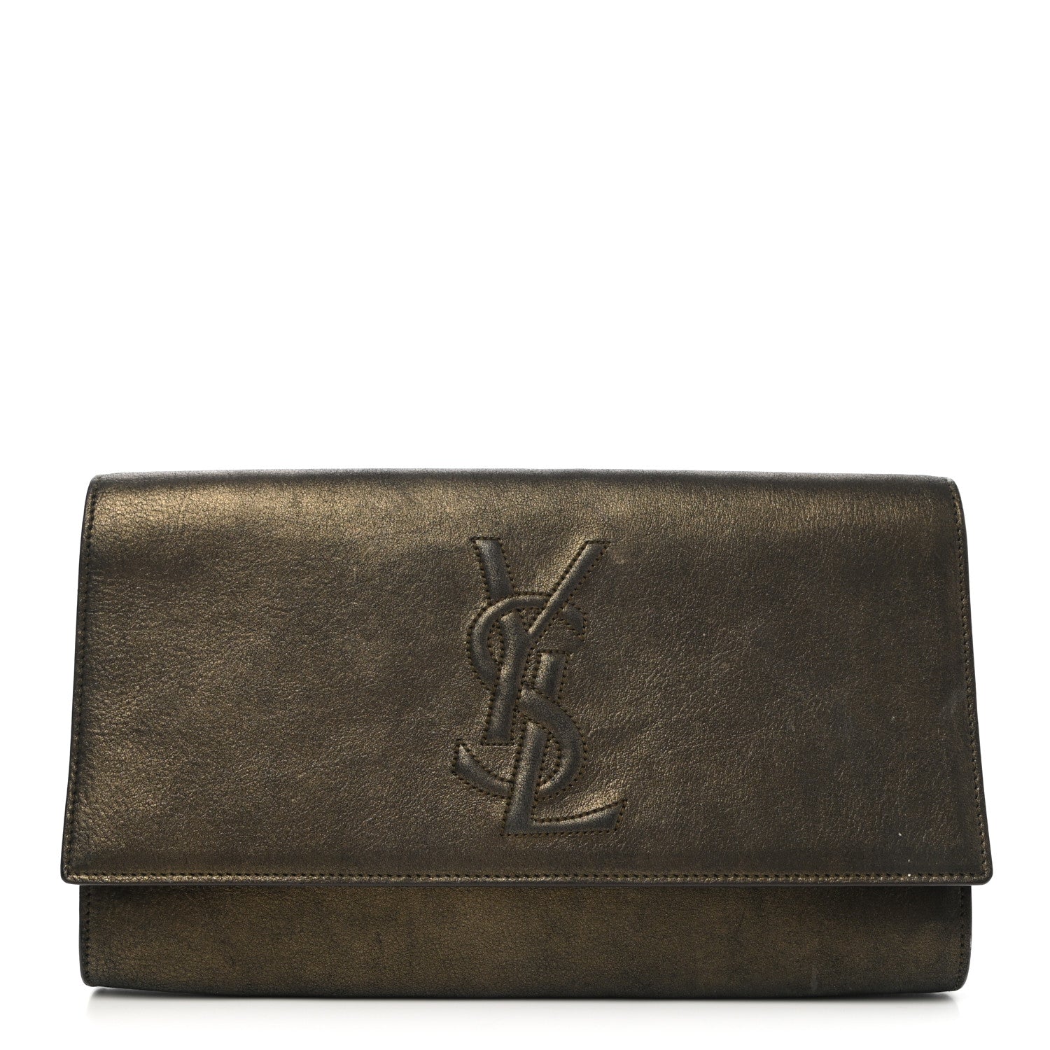 Saint Laurent Distressed Metallic Calfskin Monogram Large Belle De Jour Clutch Gold 1 of 16