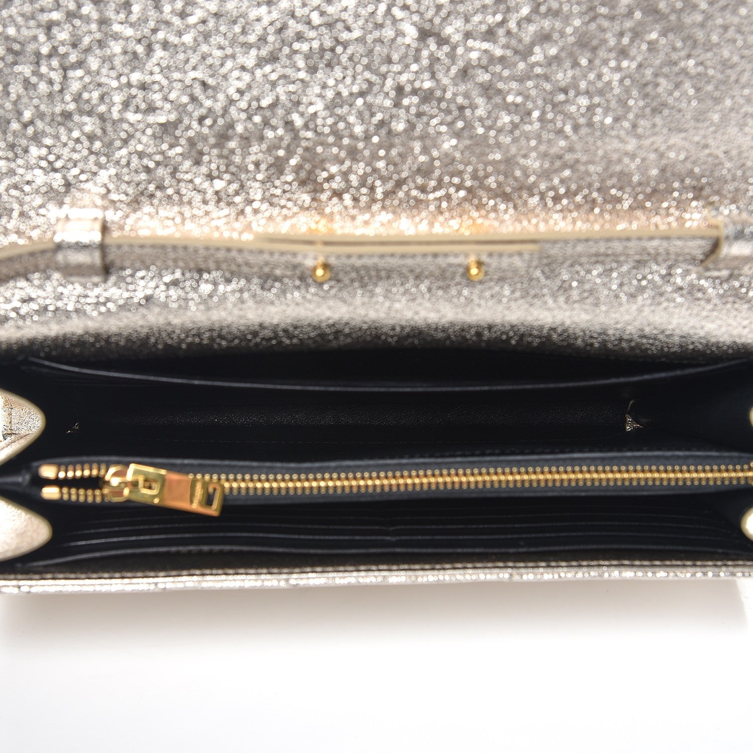Saint Laurent Grain De Poudre Matelasse Chevron Monogram Chain Wallet Gold 5 of 7