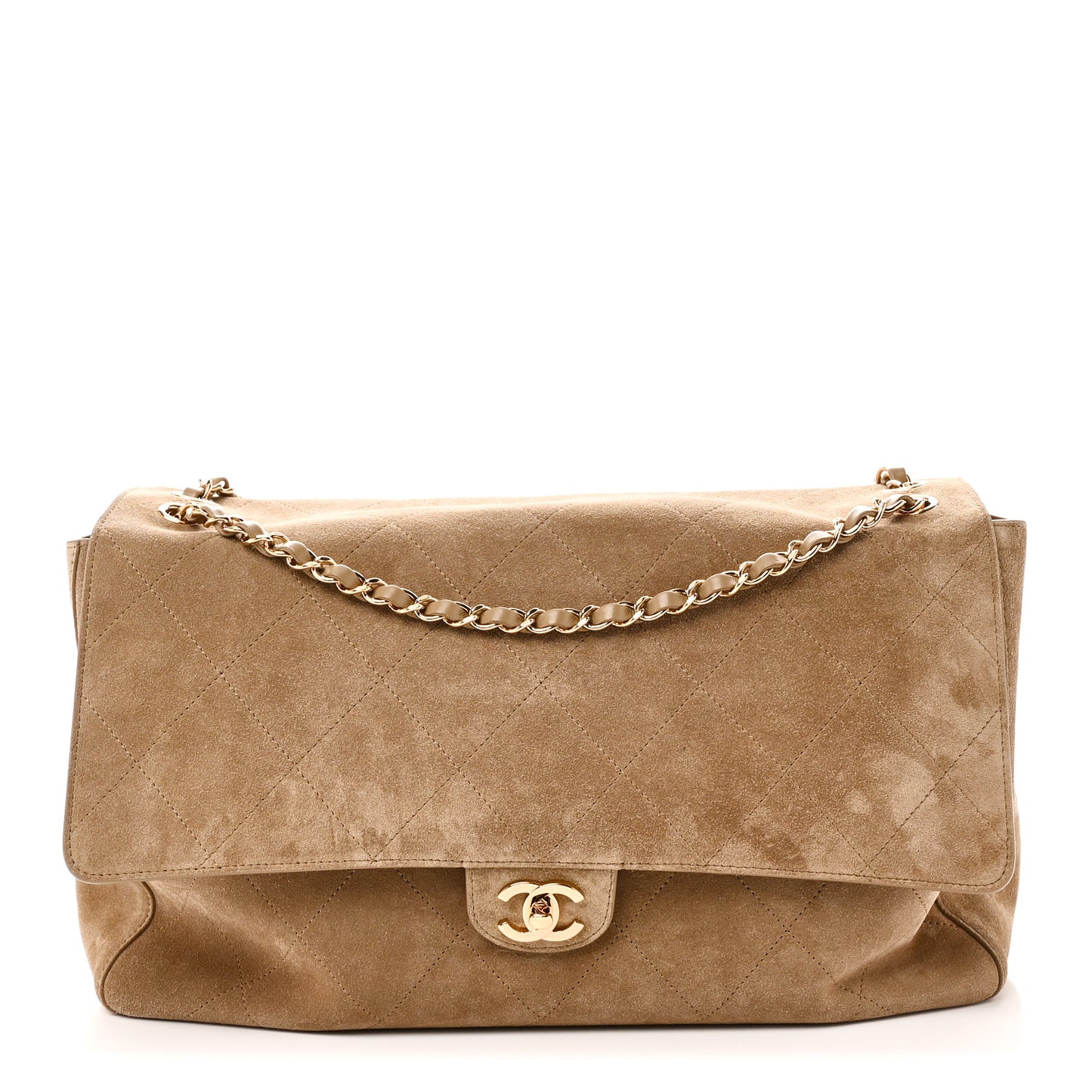 Suede Calfskin Souplissimo Maxi Flap Dark Beige
