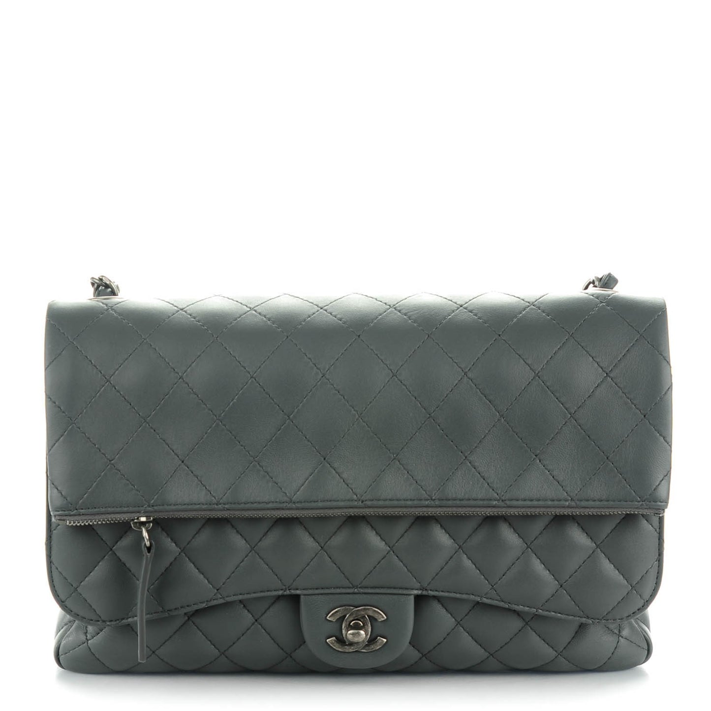 Lambskin Quilted Jumbo Multi Flap Bag Dark Grey