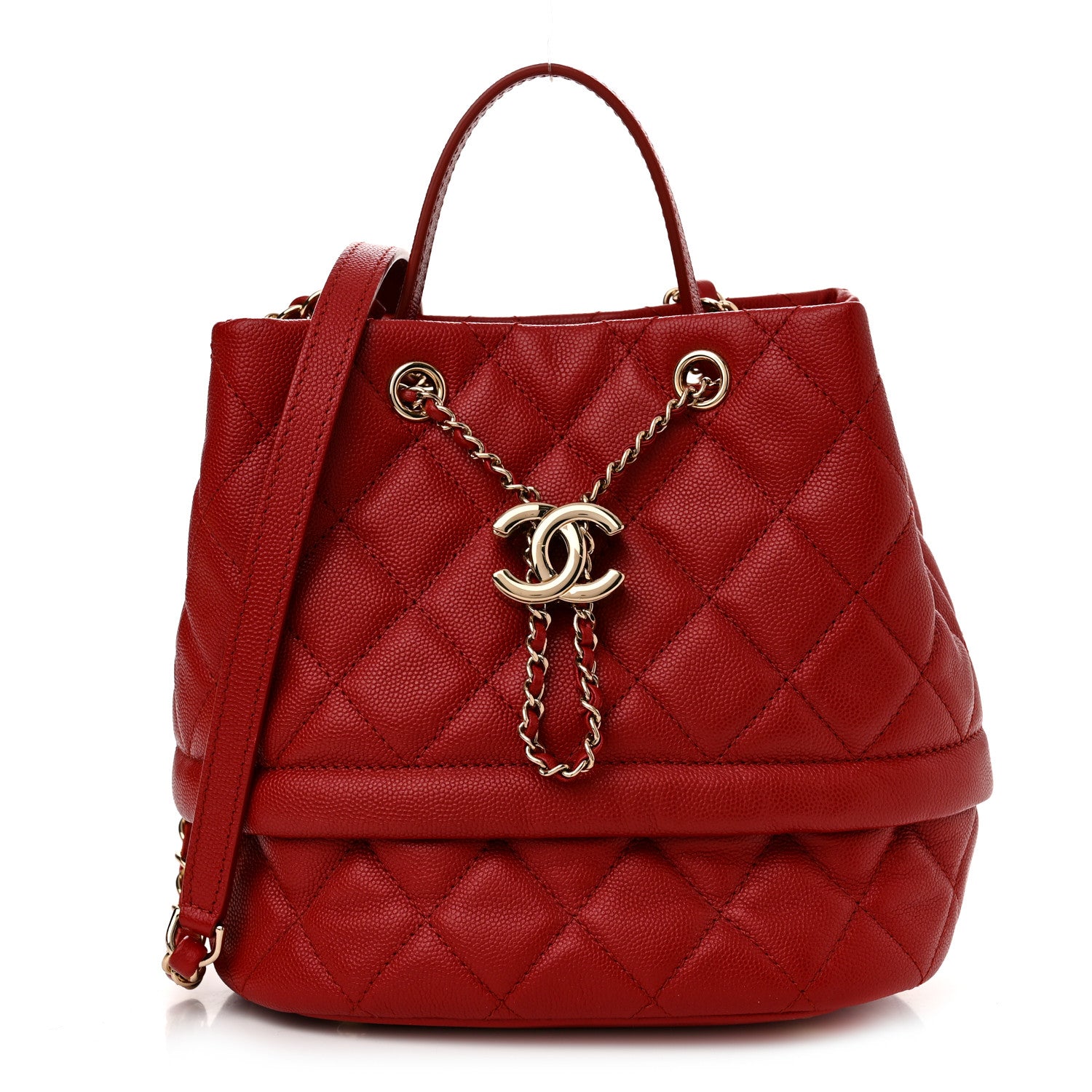 Chanel Caviar Quilted Rolled Up Bucket Drawstring Bag Red 1 of 10