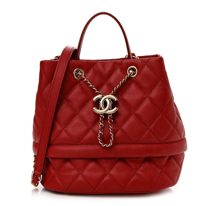 Chanel Caviar Quilted Rolled Up Bucket Drawstring Bag Red 1 of 10
