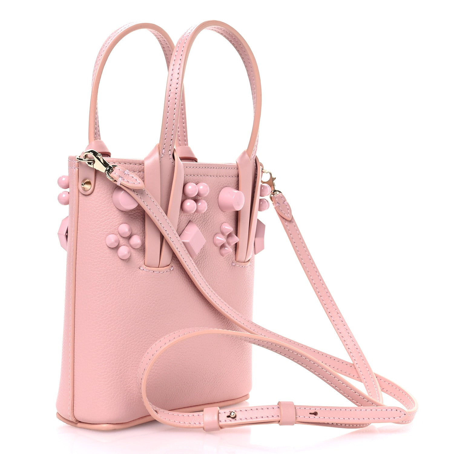 Christian Louboutin Calfskin Empire Spike Studded Mini North South Cabata Tote Rosy 3 of 10