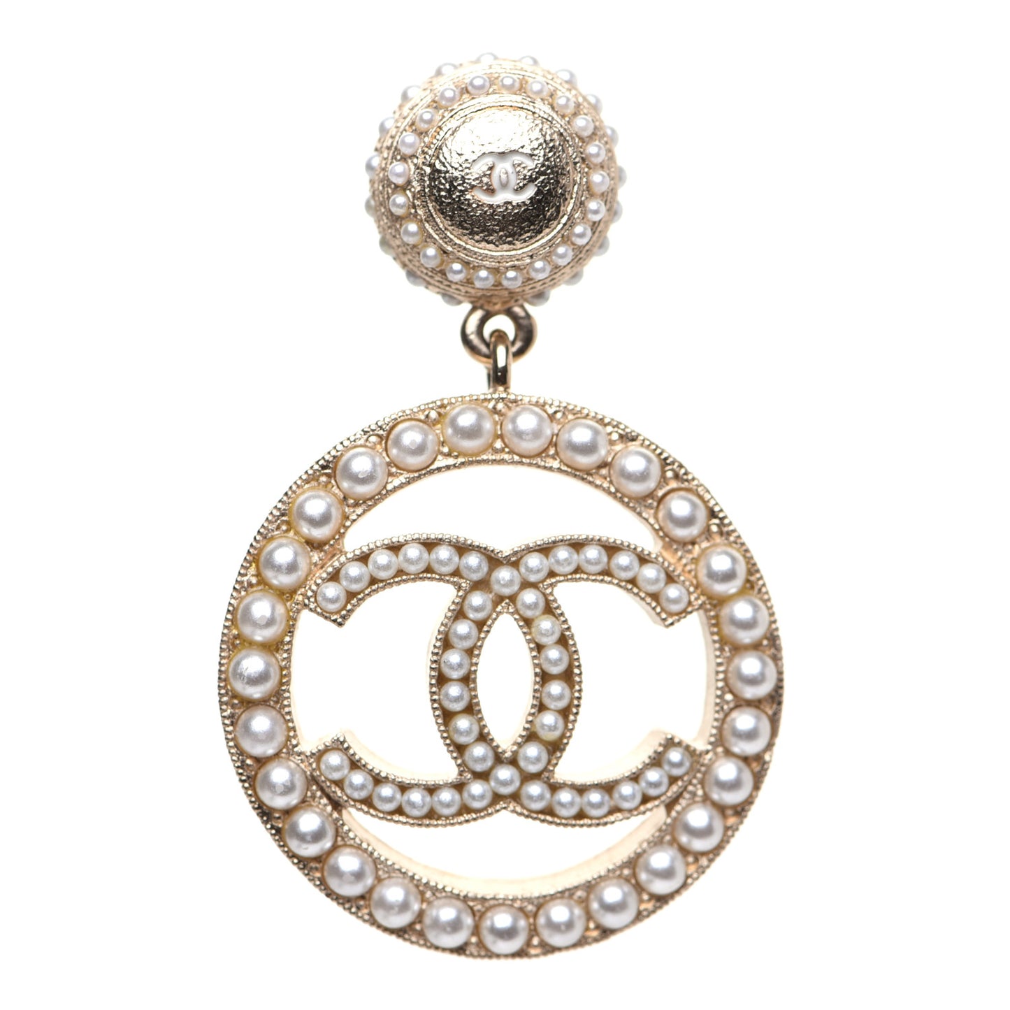 Pearl CC Drop Earrings Light Gold