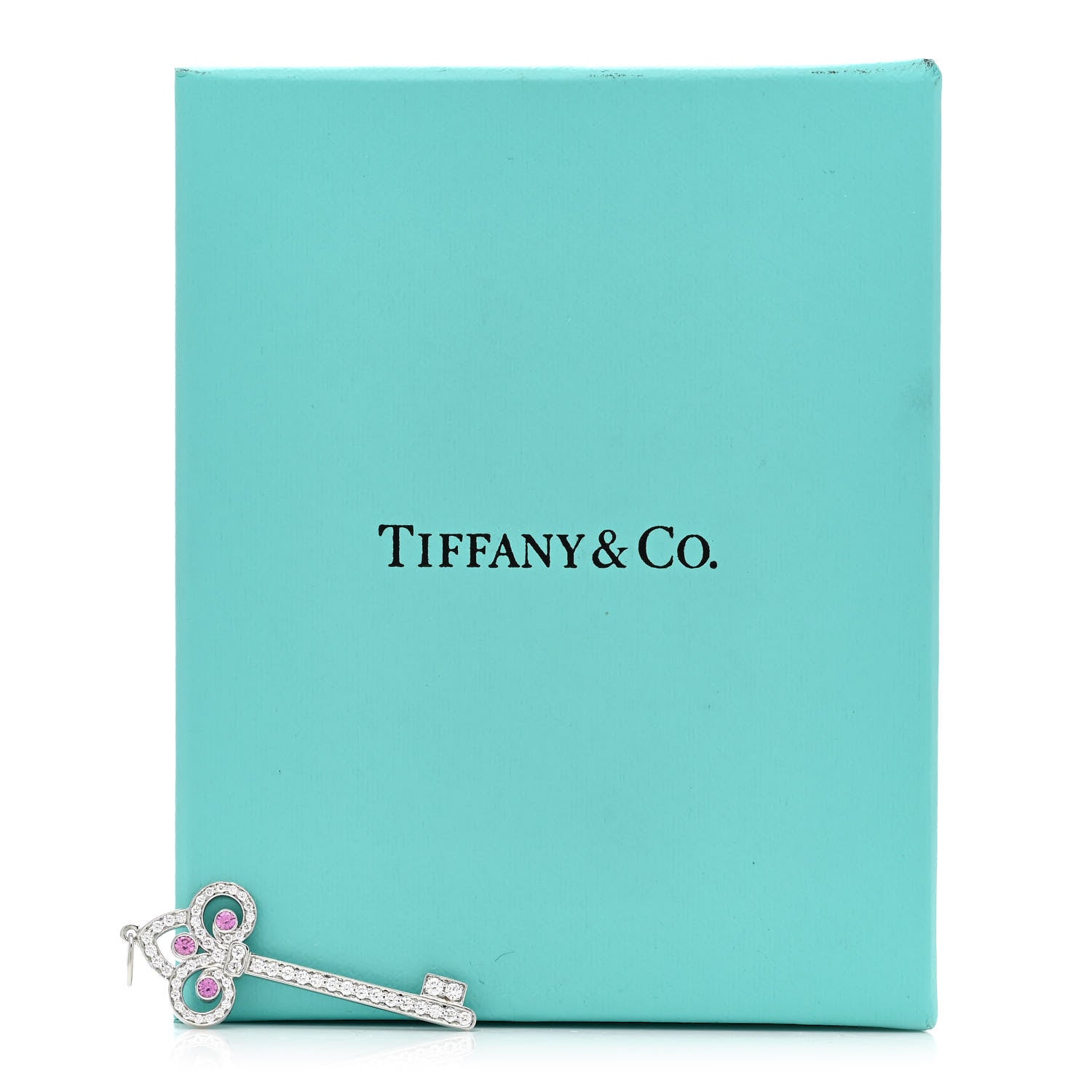 Tiffany Platinum Diamond Pink Sapphire Fleur De Lis Key Pendant 5 of 5