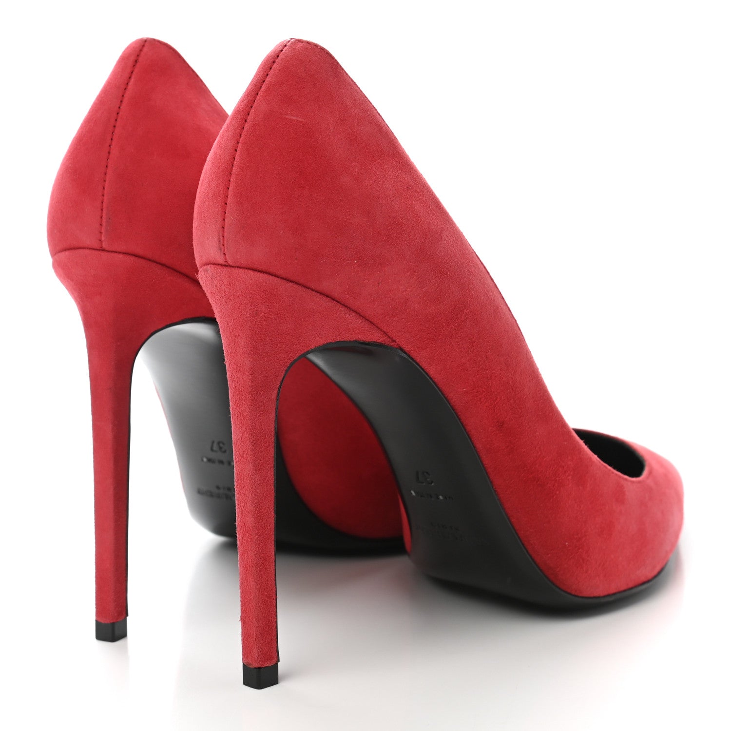 Saint Laurent Kid Scamosciato Classic Paris 105 Skinny Pumps 37 New Red 4 of 9