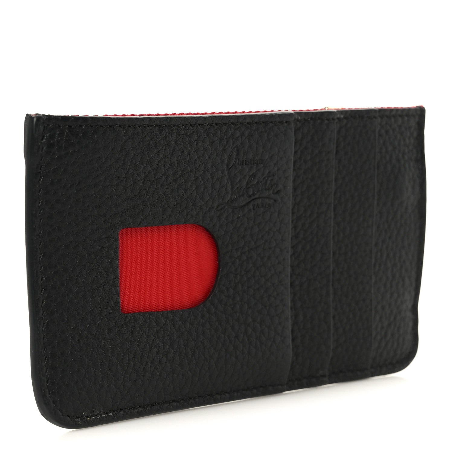 Christian Louboutin Calfskin Panettone Spiked Zip Card Holder  Black 3 of 9