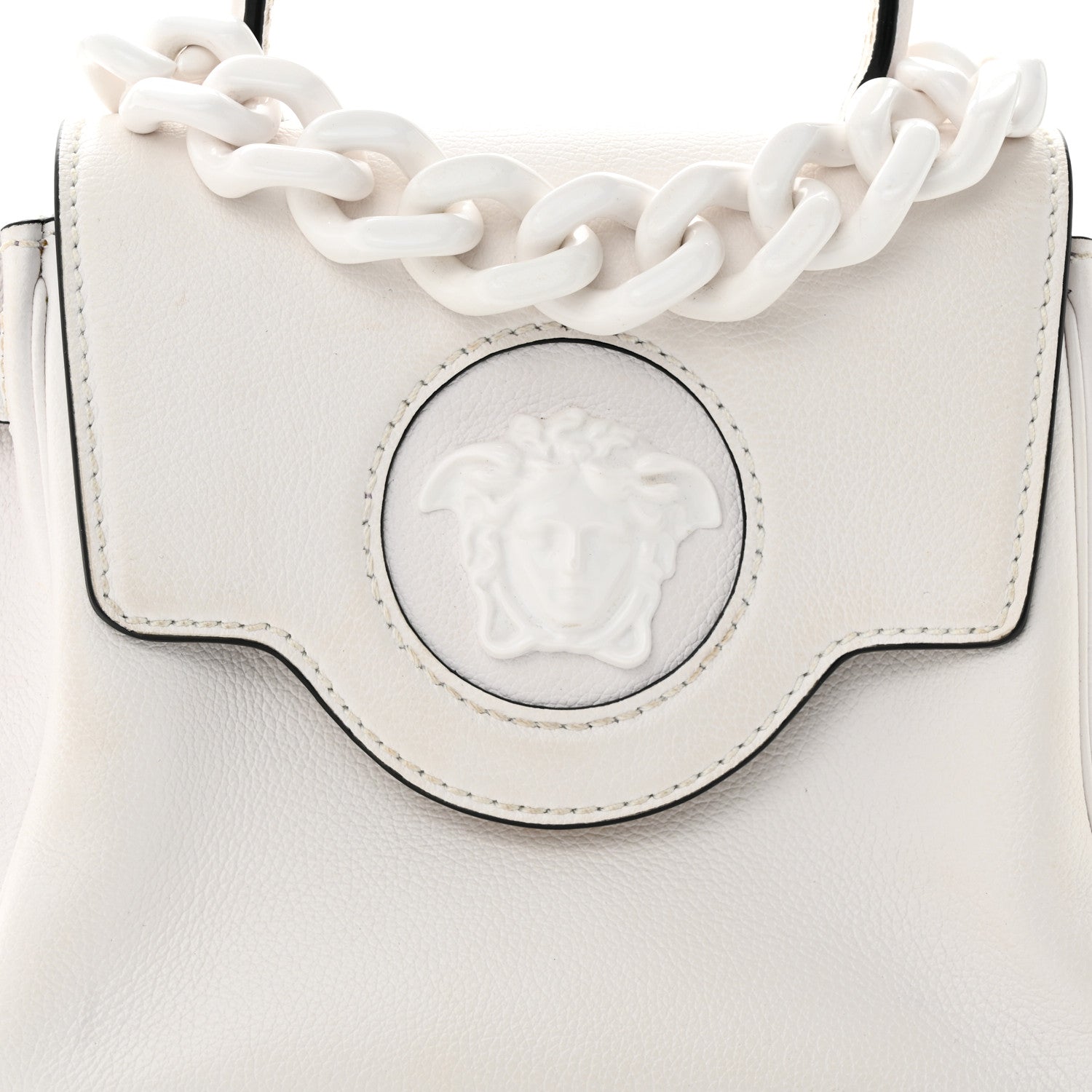 Versace Calfskin Small La Medusa Top Handle Handbag Optical White 7 of 12