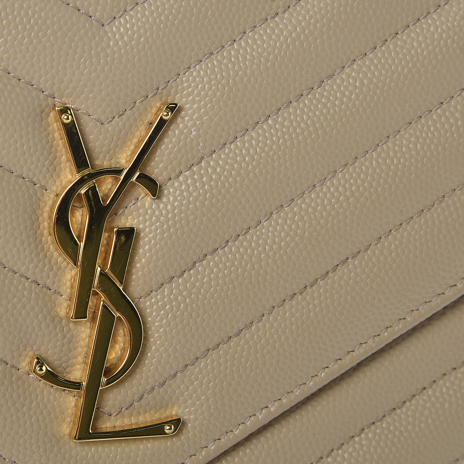 Saint Laurent Grain De Poudre Matelasse Chevron Monogram Chain Wallet Nude Powder 8 of 12