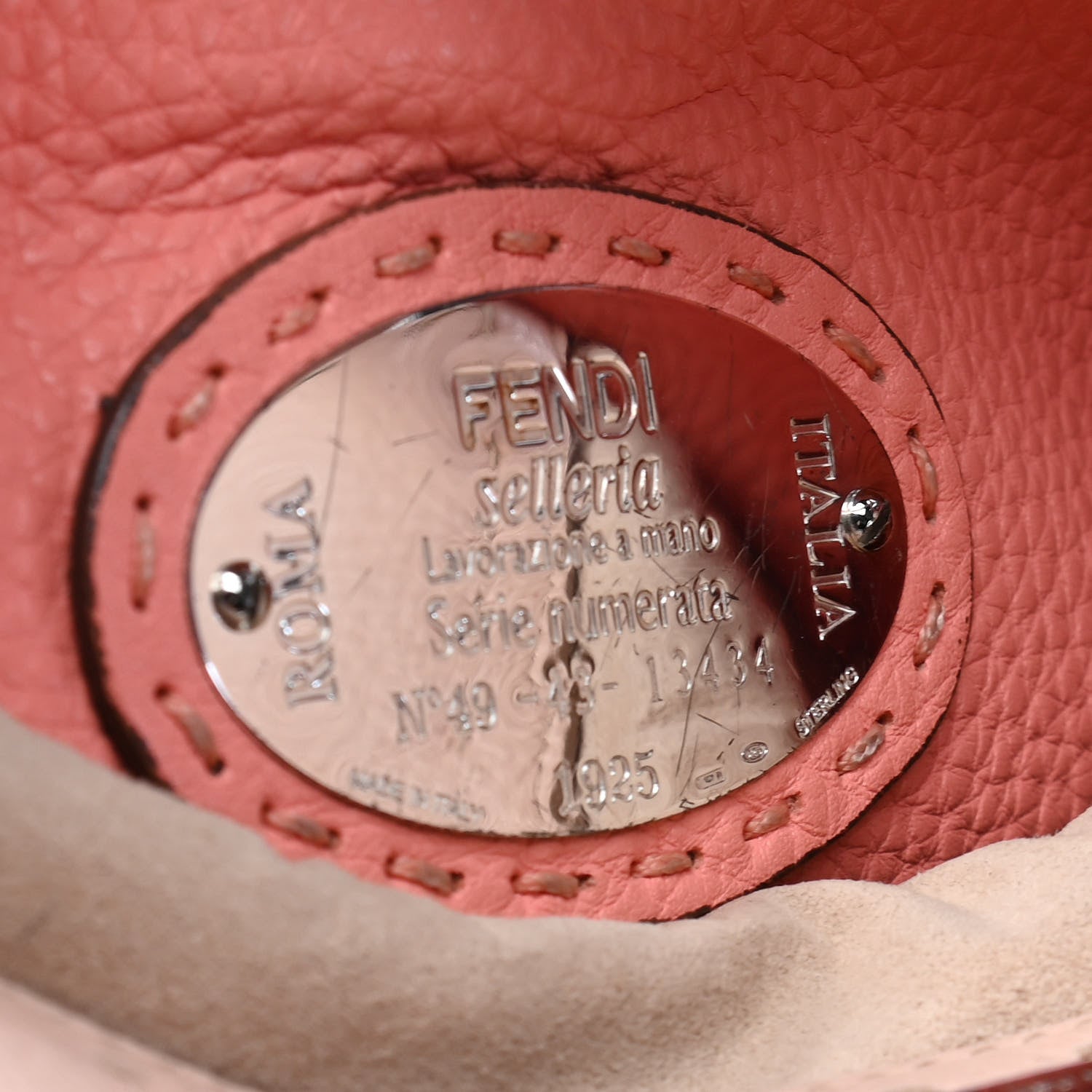 Fendi Cuoio Romano Selleria Bi-Color Medium Peekaboo Iconic Satchel Rosa Plaster Pesca 6 of 9