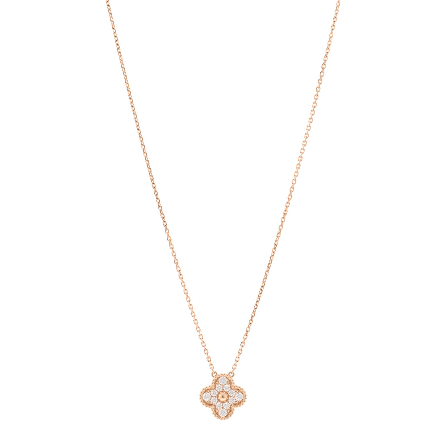 18K Rose Gold Diamond Vintage Alhambra Pendant Necklace