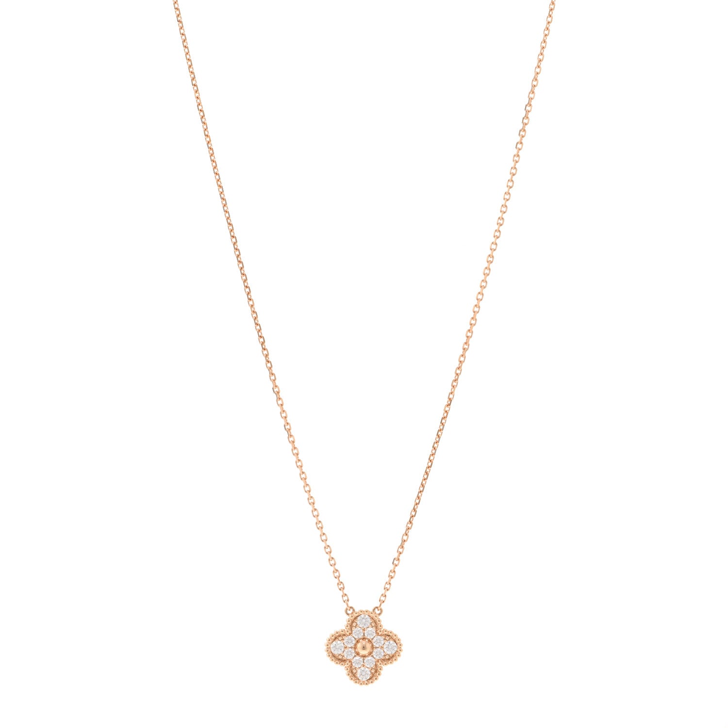Van Cleef & Arpels 18K Rose Gold Diamond Vintage Alhambra Pendant Necklace 1 of 5