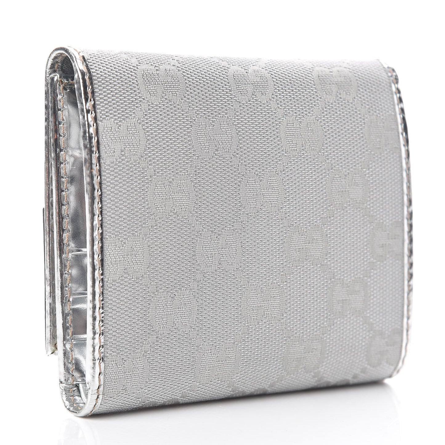 Metallic Monogram Britt Tri-Fold Wallet Silver