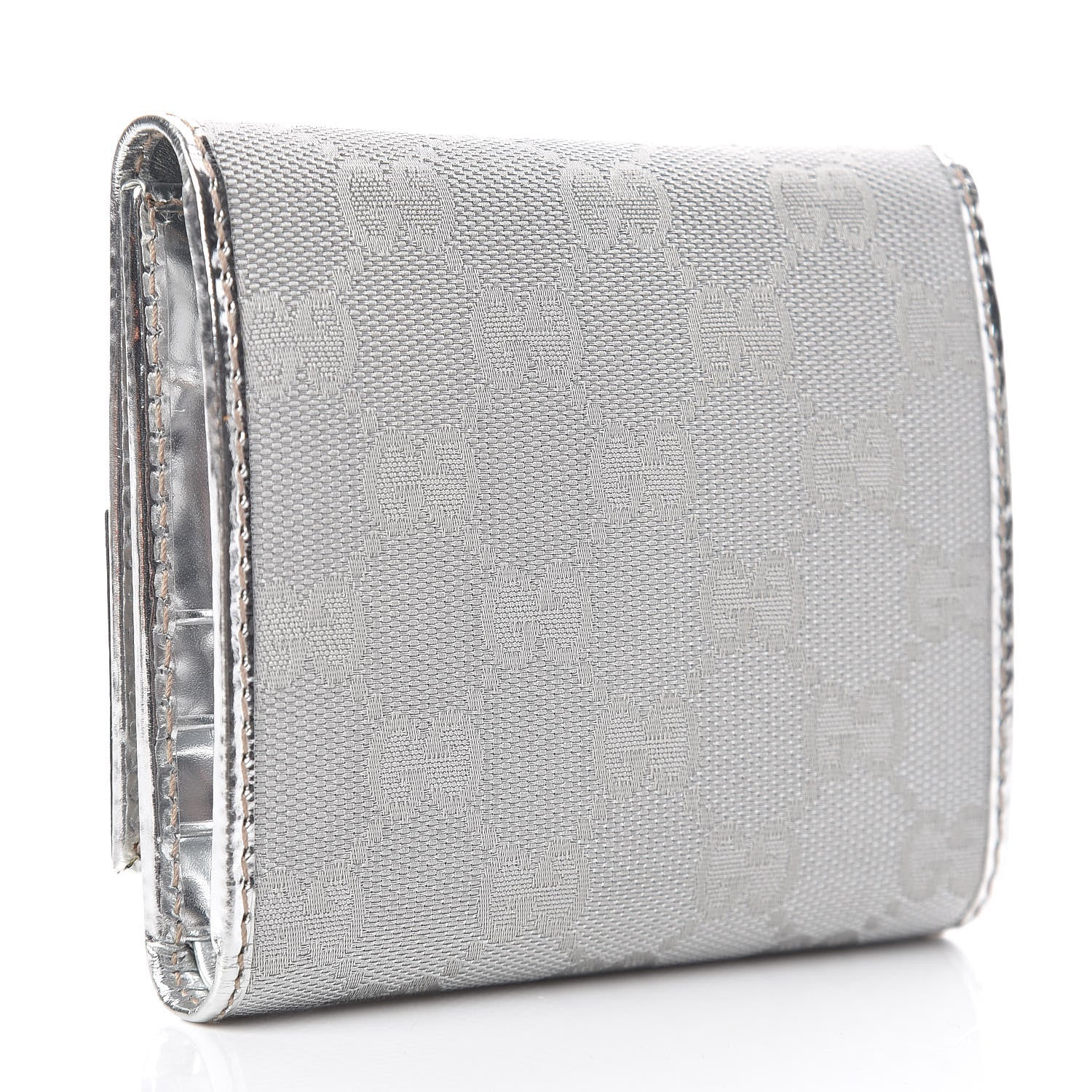 Gucci Metallic Monogram Britt Tri-Fold Wallet Silver 3 of 8