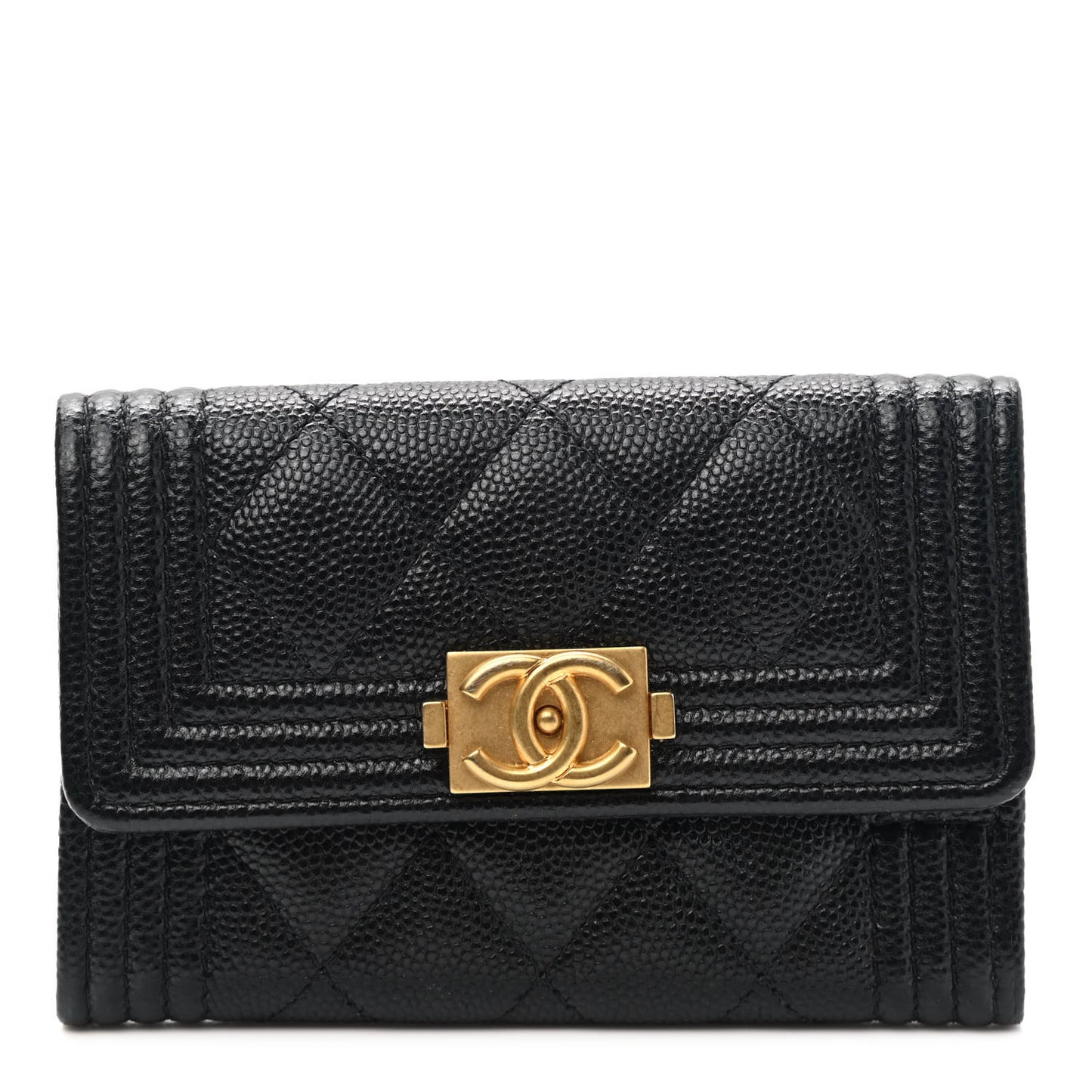 Caviar Quilted Boy Flap Card Holder Black