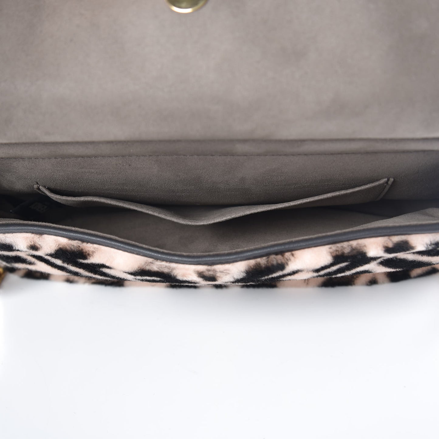 Shearling Macro FF 1974 Diagonal Double F Shoulder Bag White Light Rose Ebano