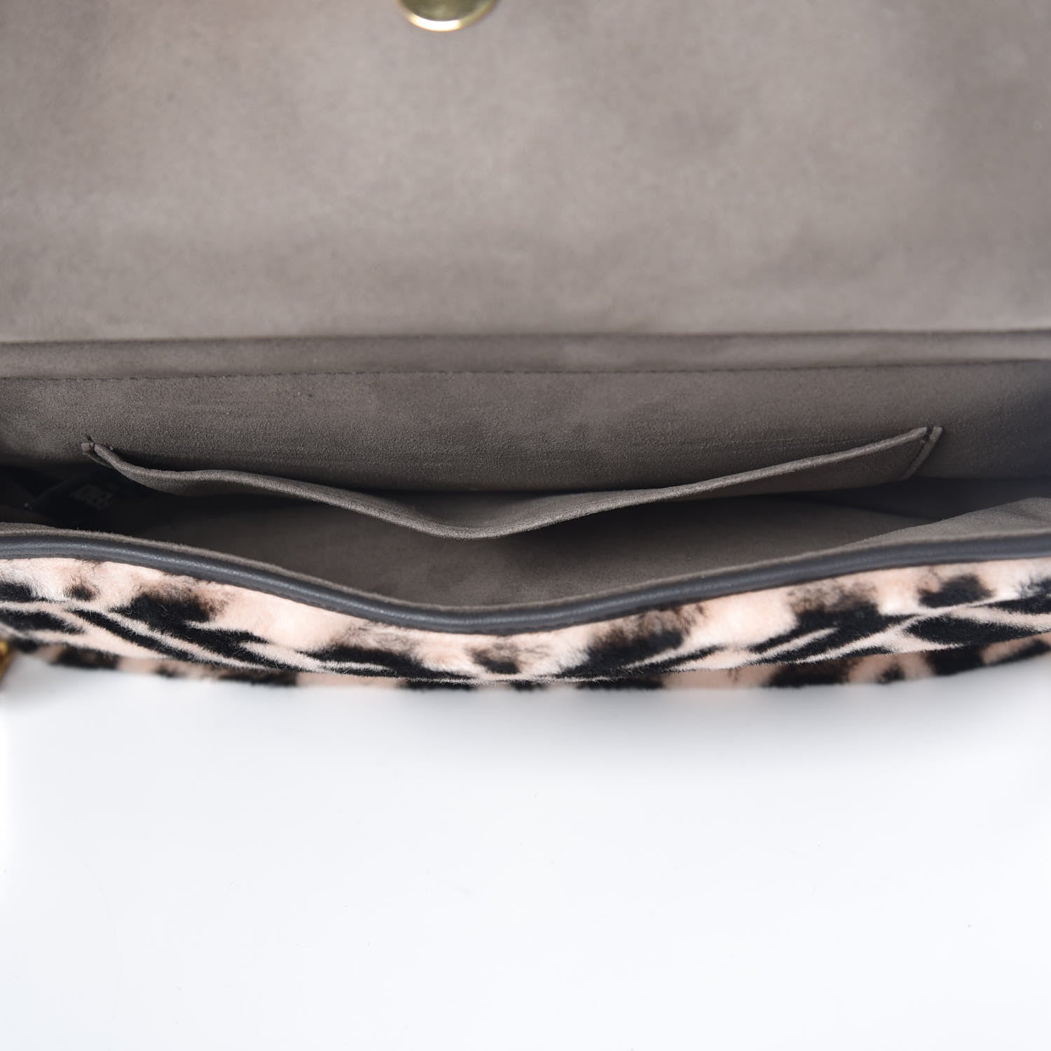 Fendi Shearling Macro FF 1974 Diagonal Double F Shoulder Bag White Light Rose Ebano 10 of 11