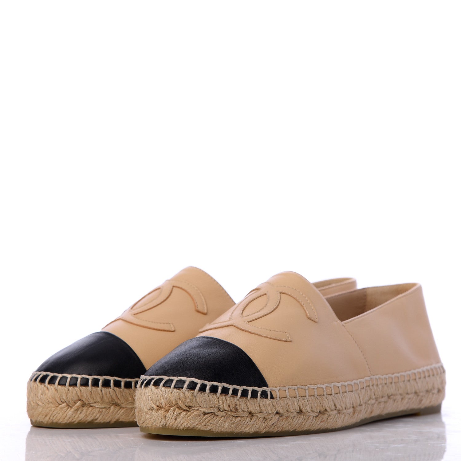 Chanel Lambskin CC Espadrilles 38 Beige Black 3 of 9