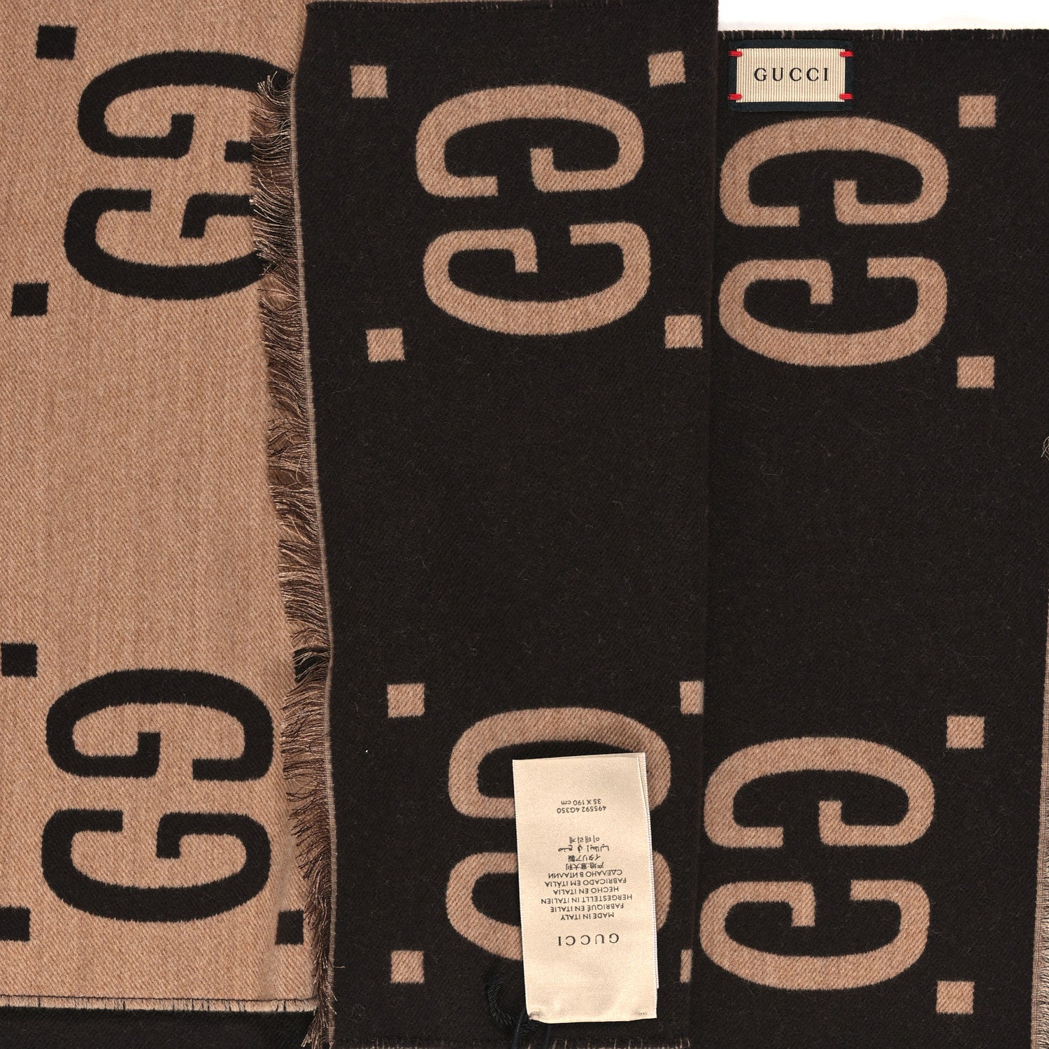 Gucci Wool Silk Monogram Jumbo GG Freedom Scarf Dark Brown Beige 3 of 3