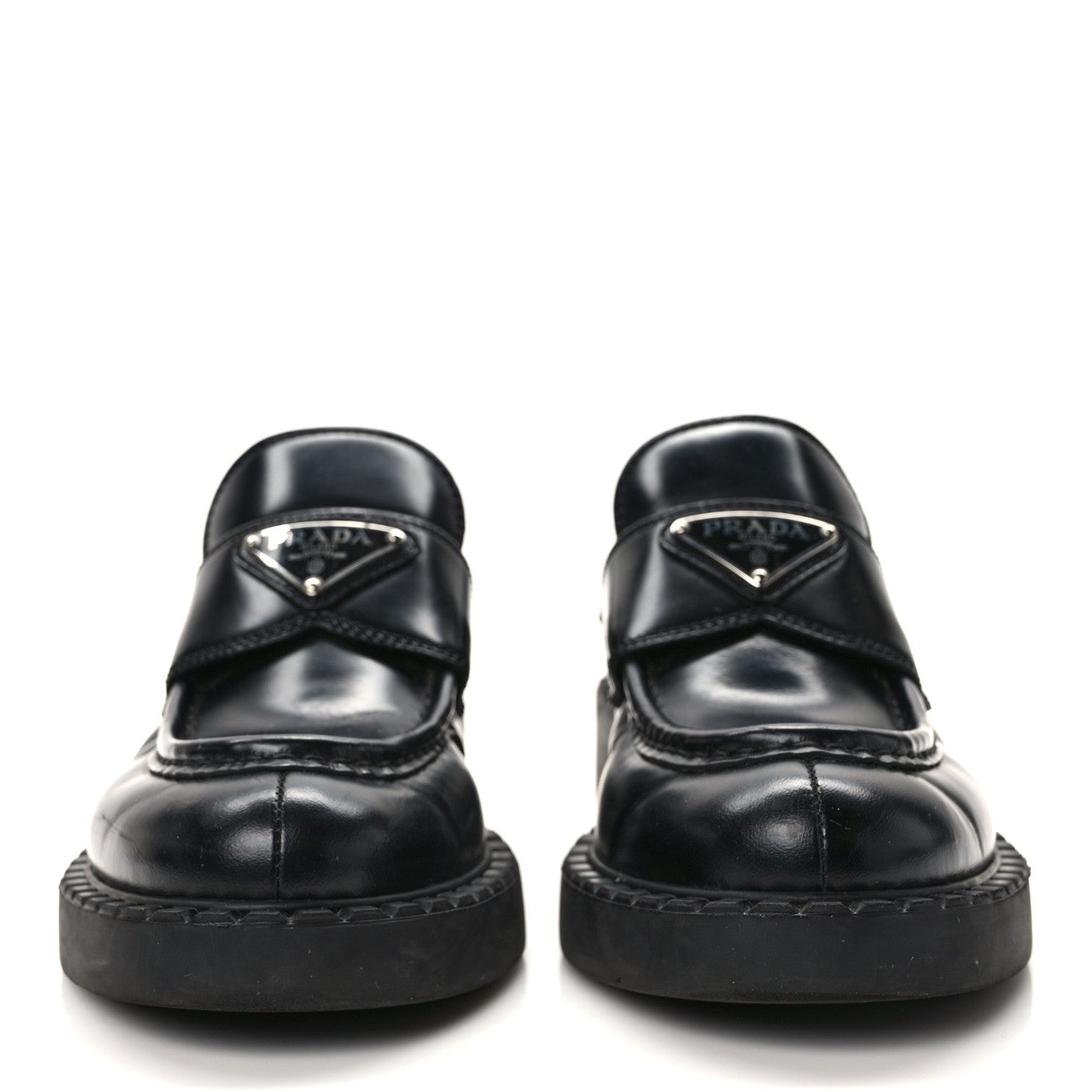 Prada Spazzolato Metal Triangle Logo 50mm Loafers 35.5 Black 2 of 10