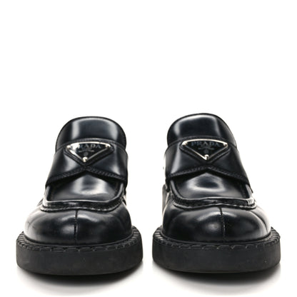 Prada Spazzolato Metal Triangle Logo 50mm Loafers 35.5 Black 2 of 10