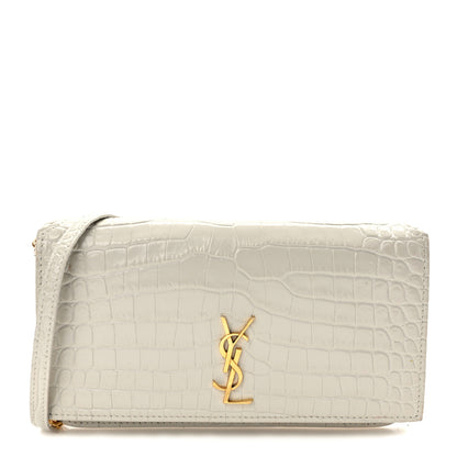Saint Laurent Crocodile Embossed Monogram Phone Holder Crossbody Blanc Vintage 1 of 8